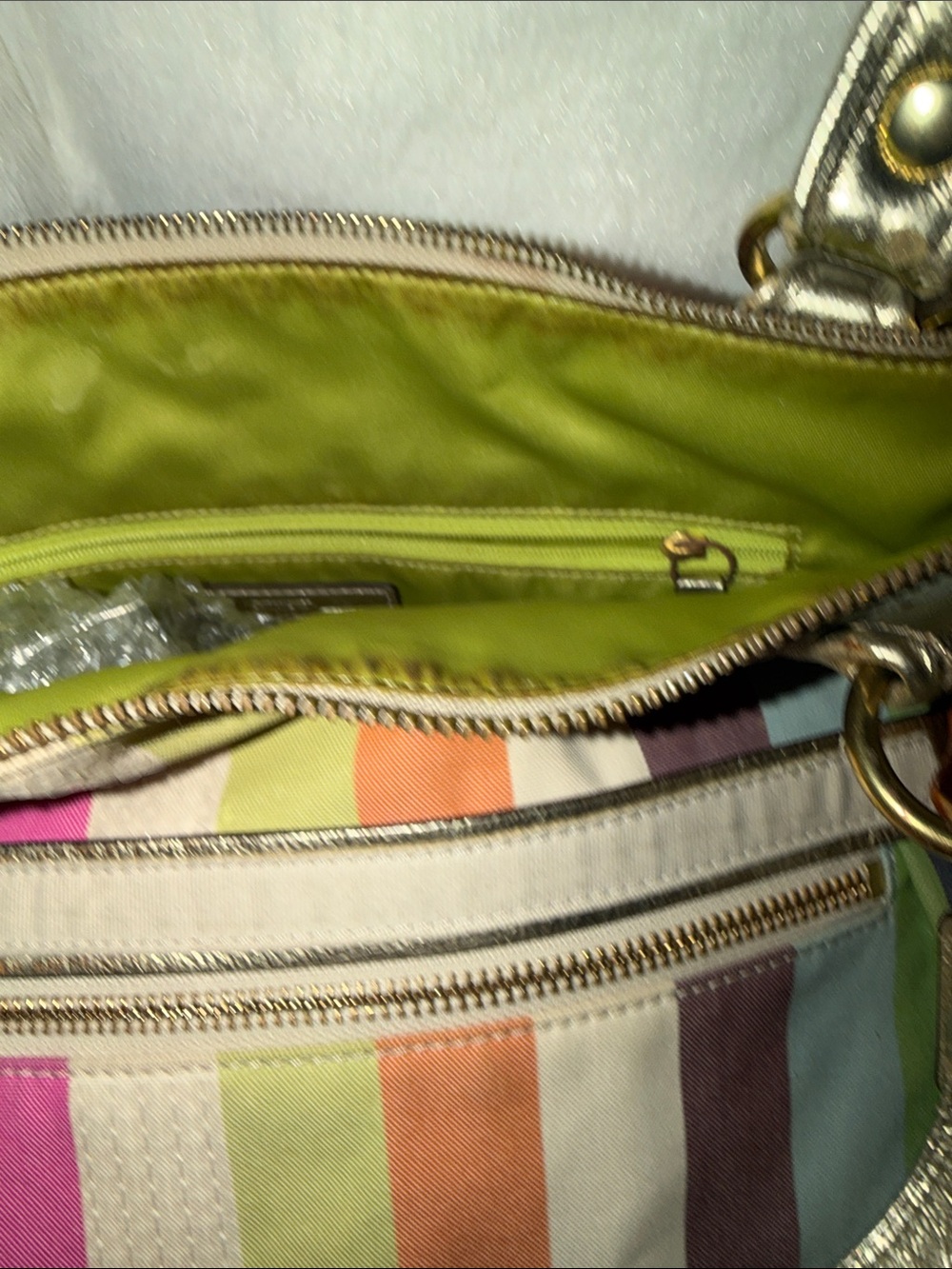 Coach Striped Multicolor Shoulder Bag with Gold Handles 2011 Tag No K1182-19021 - Picture 3 of 14